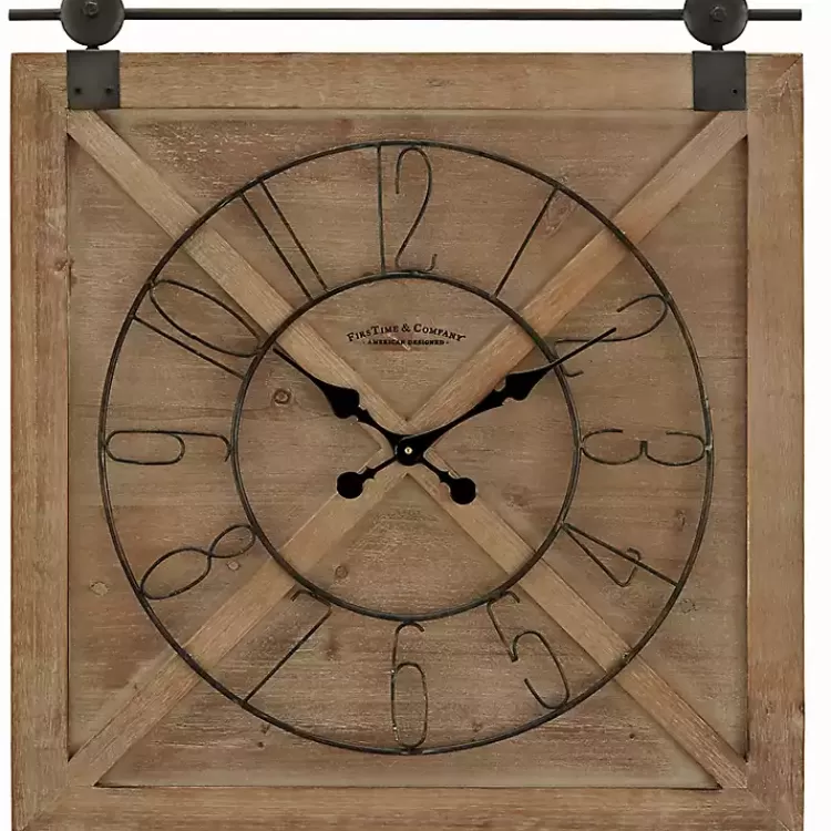 Square Wood Barn Door Wall Clock>Kirklands Home Cheap