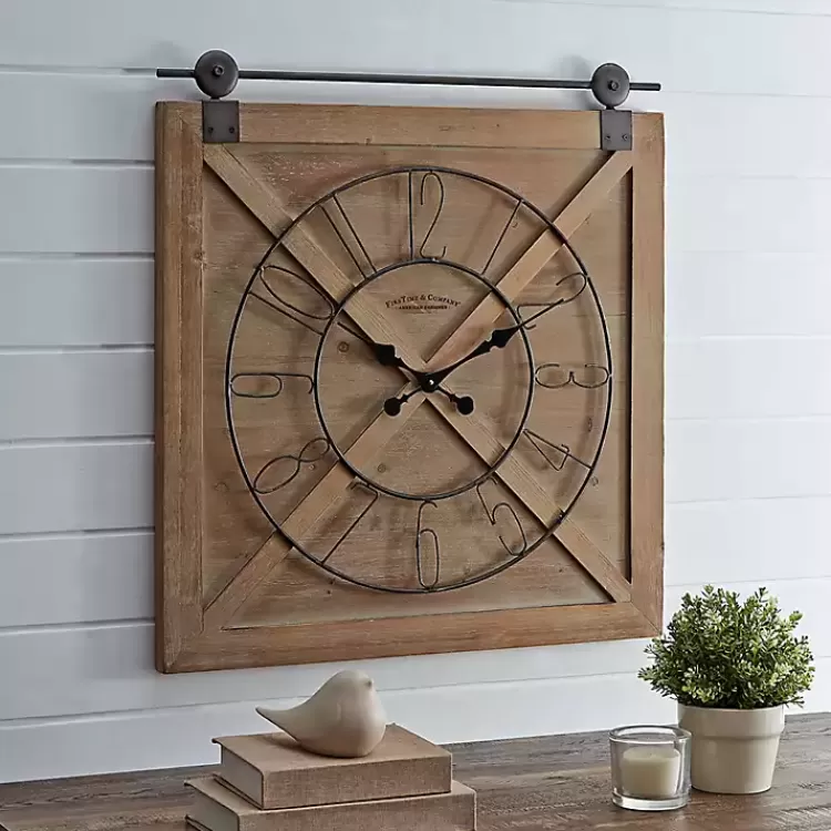 Square Wood Barn Door Wall Clock>Kirklands Home Cheap