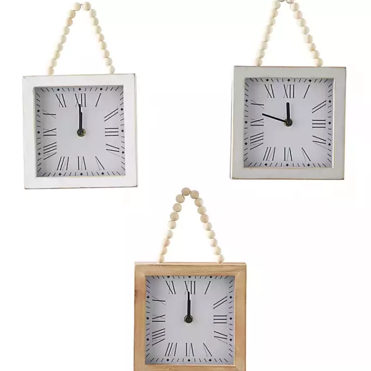 Square Wood Beaded Wall Clocks, Set of 3>Kirklands Home Fashion