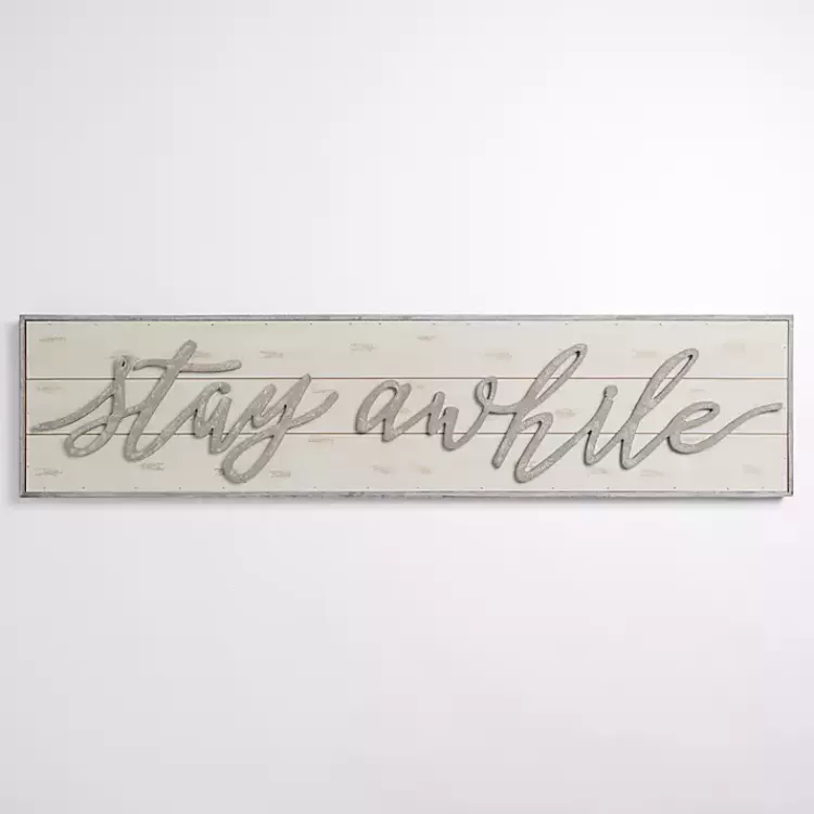 Stay Awhile Wood Plank Wall Plaque>Kirklands Home Store