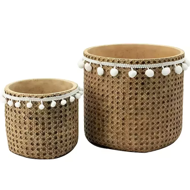 Tall Woven Cement Baskets with Pom Poms, Set of 2>Kirklands Home Best