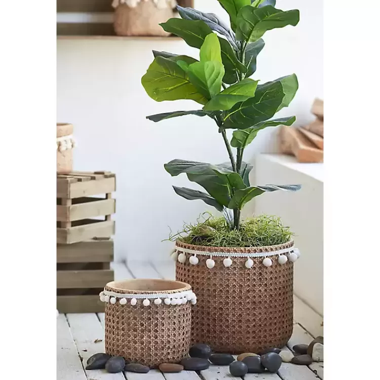 Tall Woven Cement Baskets with Pom Poms, Set of 2>Kirklands Home Best