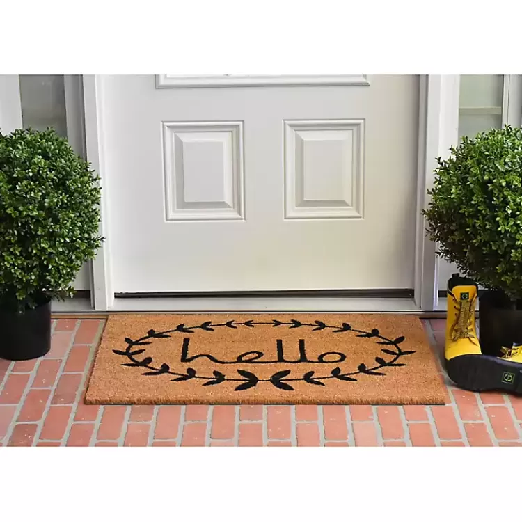 Tan and Black Evergreen Hello Doormat, 36x24 in.>Kirklands Home Fashion