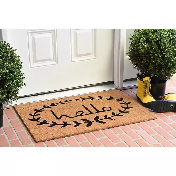 tan_and_black_evergreen_hello_doormat_x_in_2.webp Tan and Black Evergreen Hello Doormat, 36x24 in.>Kirklands Home Fashion