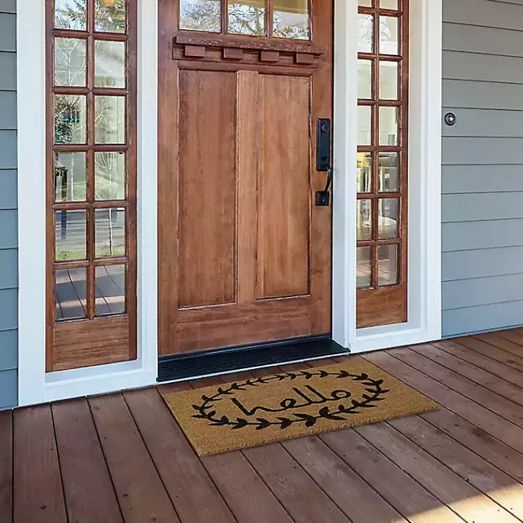 tan_and_black_evergreen_hello_doormat_x_in_4.webp Tan and Black Evergreen Hello Doormat, 36x24 in.>Kirklands Home Fashion