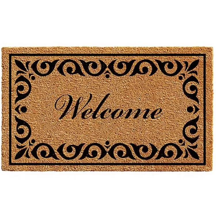 Tan and Black Scroll Welcome Doormat, 29x17 in.>Kirklands Home Flash Sale