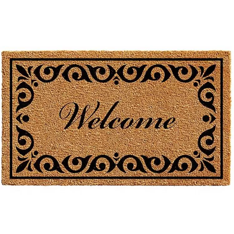 Tan and Black Scroll Welcome Doormat, 36x24 in.>Kirklands Home Online