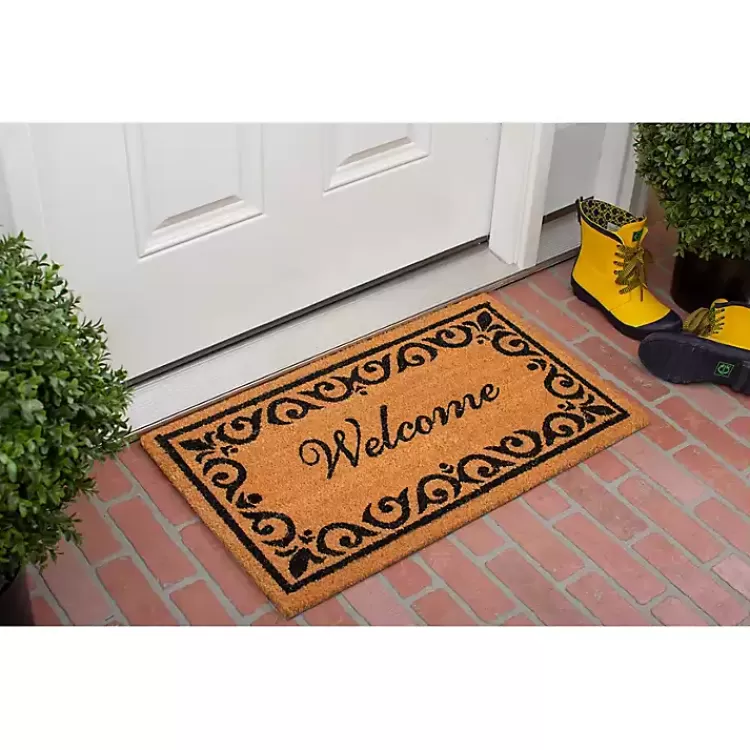 Tan and Black Scroll Welcome Doormat, 48x30 in.>Kirklands Home Shop