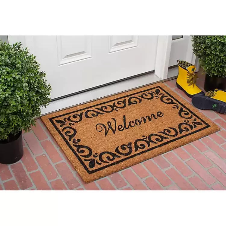Tan and Black Scroll Welcome Doormat, 36x24 in.>Kirklands Home Online