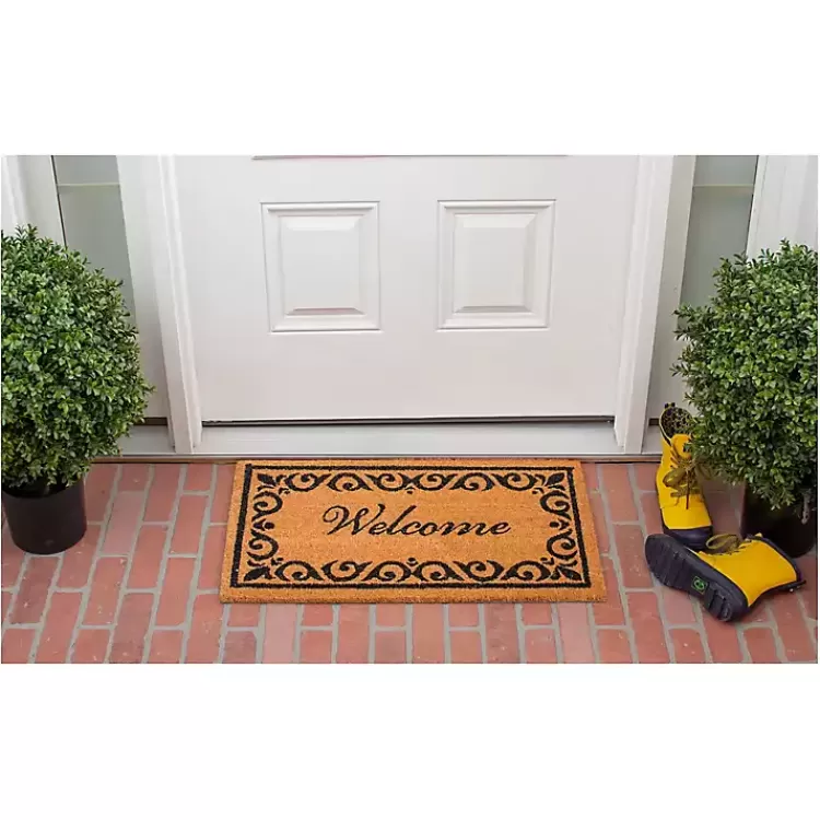tan_and_black_scroll_welcome_doormat_x_in_2-3.webp Tan and Black Scroll Welcome Doormat, 48x30 in.>Kirklands Home Shop