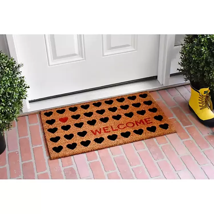 Tan and Black Welcome Heart Doormat>Kirklands Home Cheap