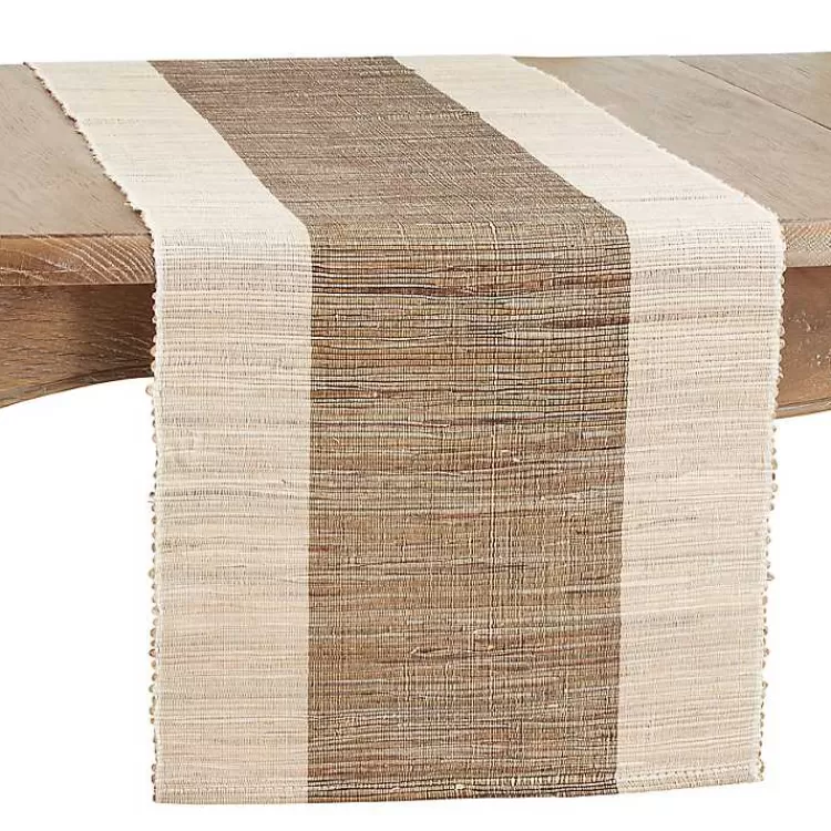 Tan and White Shimmer Banded Table Runner>Kirklands Home Flash Sale