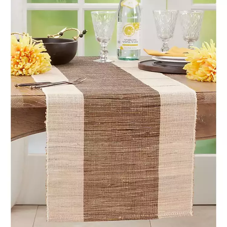 Tan and White Shimmer Banded Table Runner>Kirklands Home Flash Sale