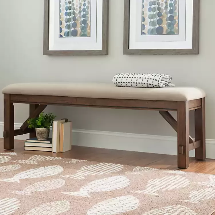 Basketweave Upholstered Wood Bench>Kirklands Home Sale