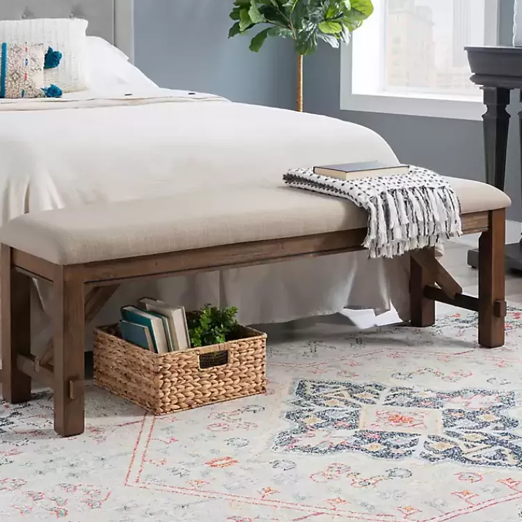 tan_basketweave_upholstered_wood_bench_2.webp Basketweave Upholstered Wood Bench>Kirklands Home Sale