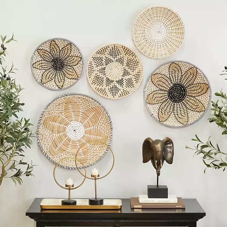 Tan Bohemian Seagrass 5-pc. Wall Plaque Set>Kirklands Home Shop