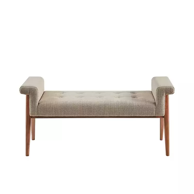 tan_button_tufted_wood_bench_2.webp Button Tufted Wood Bench>Kirklands Home Shop
