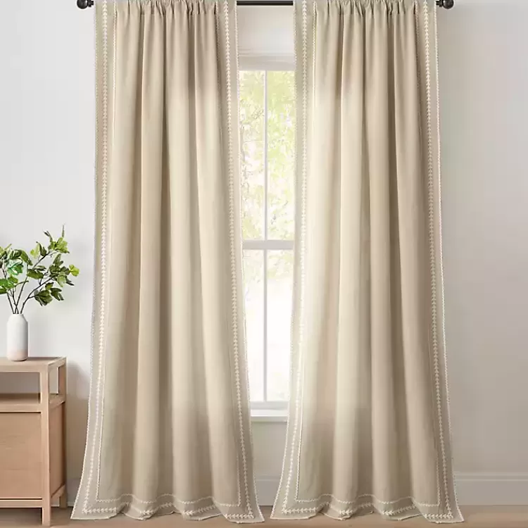 tan_embroidered_ric_rac_curtain_panel__in_2.webp Embroidered Ric Rac Curtain Panel, 84 in.>Kirklands Home Store