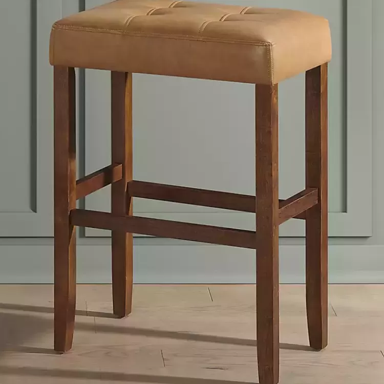 tan_faux_leather_madison_walnut_bar_stool_2.webp Faux Leather Madison Walnut Bar Stool>Kirklands Home Online