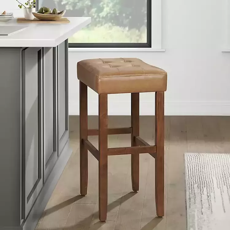 tan_faux_leather_madison_walnut_bar_stool_3.webp Faux Leather Madison Walnut Bar Stool>Kirklands Home Online