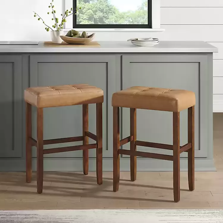 tan_faux_leather_madison_walnut_bar_stool_4.webp Faux Leather Madison Walnut Bar Stool>Kirklands Home Online