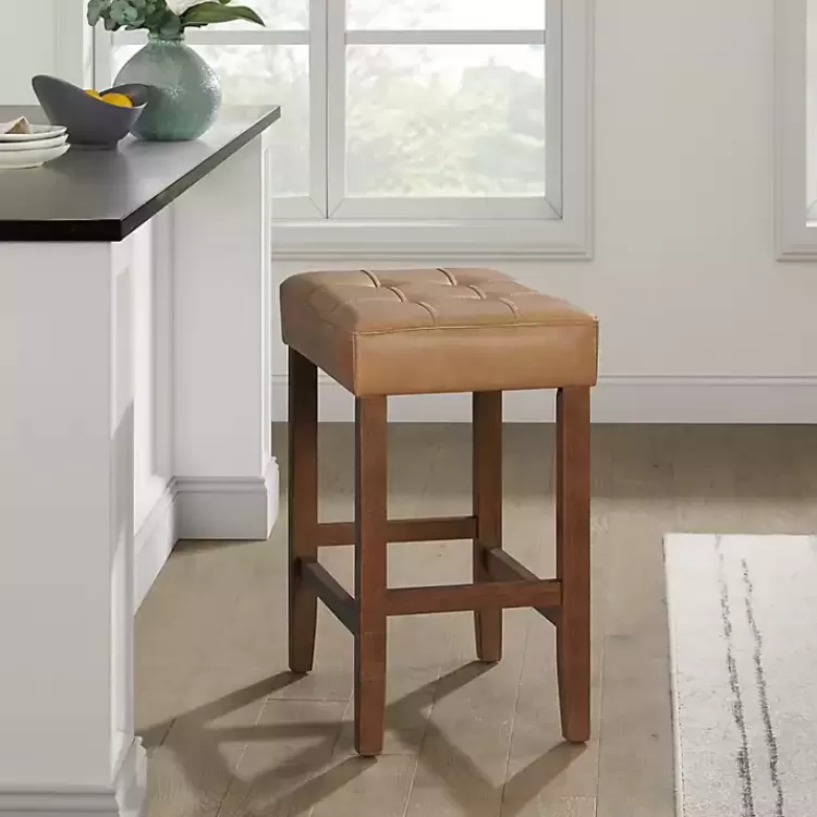 tan_faux_leather_madison_walnut_counter_stool_2.webp Faux Leather Madison Walnut Counter Stool>Kirklands Home Online
