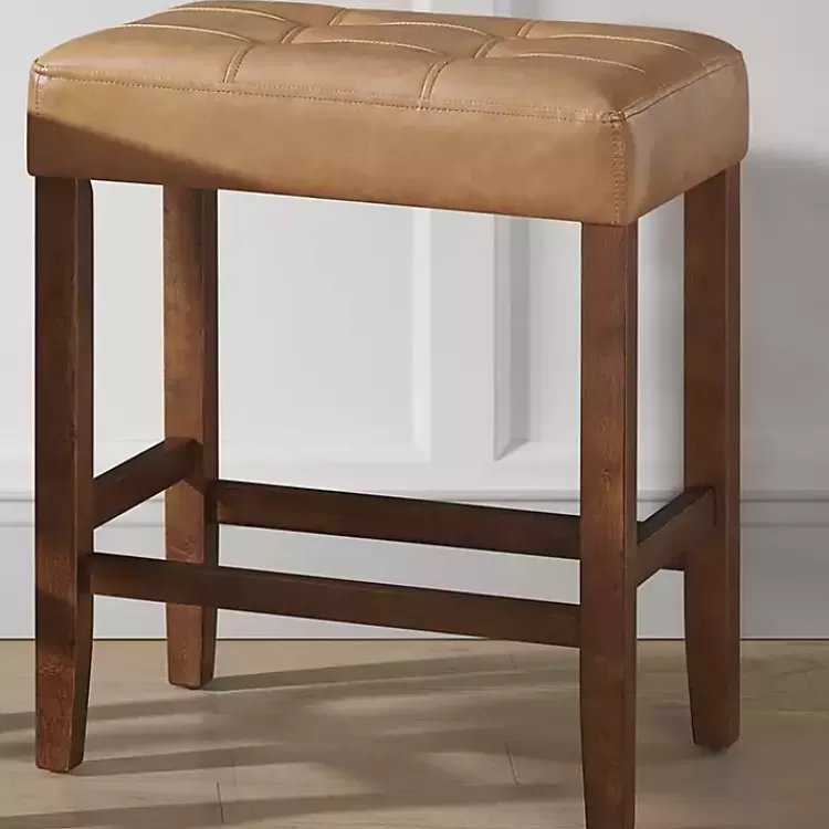 tan_faux_leather_madison_walnut_counter_stool_3.webp Faux Leather Madison Walnut Counter Stool>Kirklands Home Online