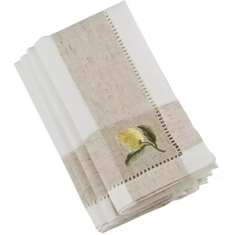 Tan Hemstitch Embroidered Lemon Napkins, Set of 4>Kirklands Home Outlet