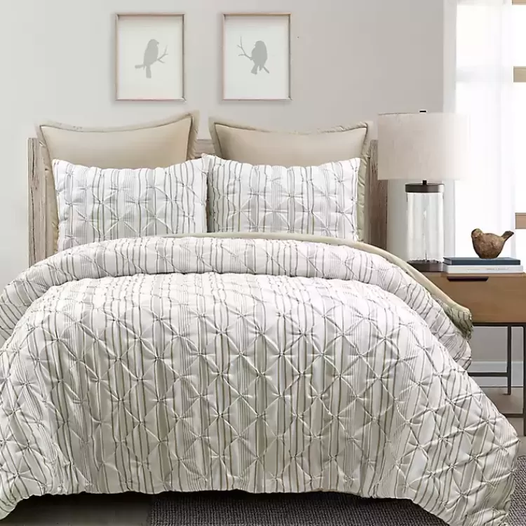 Tan Pintuck Stripe Full/Queen 5-pc. Comforter Set>Kirklands Home Store