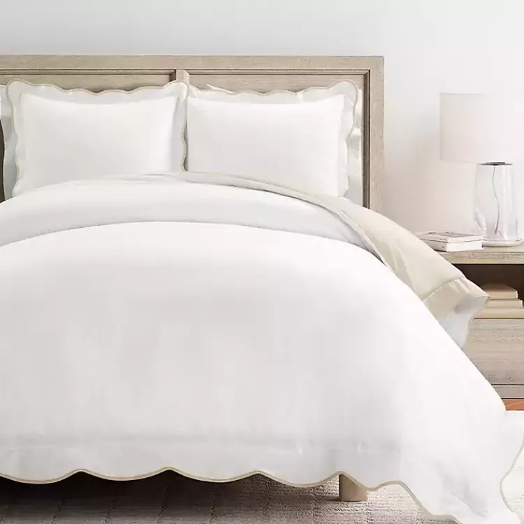 Tan Scallop Edge 3-pc. Full/Queen Duvet Cover Set>Kirklands Home Sale