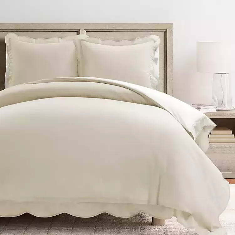 Tan Scallop Edge 3-pc. Full/Queen Duvet Cover Set>Kirklands Home Sale