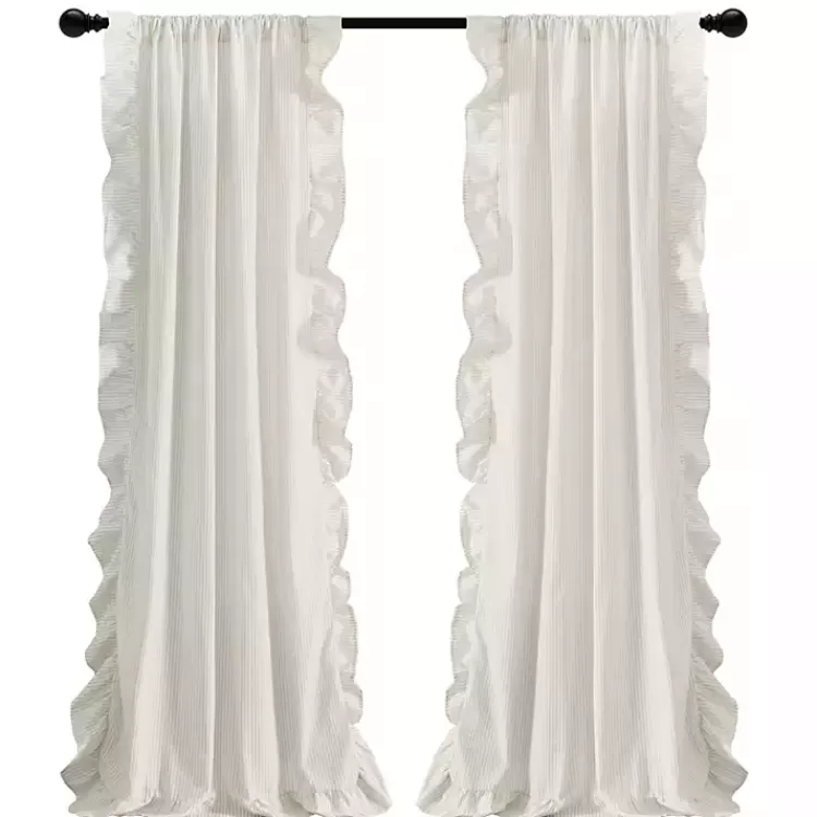 Tan Stripe Ruffled Curtain Panel Set, 84 in.>Kirklands Home Fashion