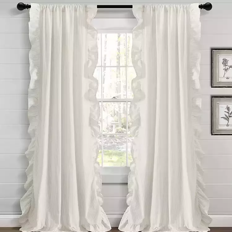 Tan Stripe Ruffled Curtain Panel Set, 84 in.>Kirklands Home Fashion