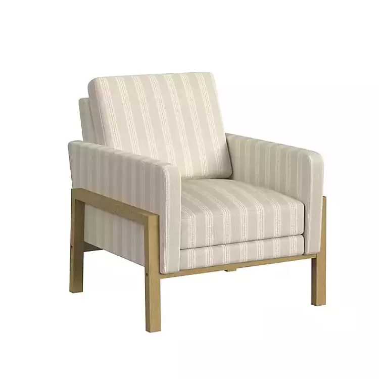 Tan Striped Upholstered Wood Frame Armchair>Kirklands Home Shop
