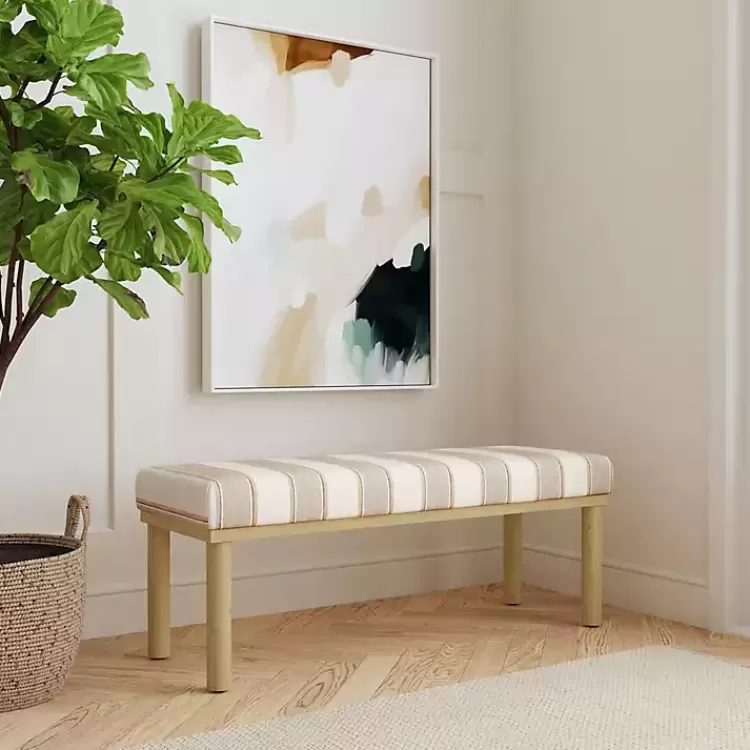 tan_striped_upholstered_wood_leg_bench_4.webp Tan Striped Upholstered Wood Leg Bench>Kirklands Home Clearance