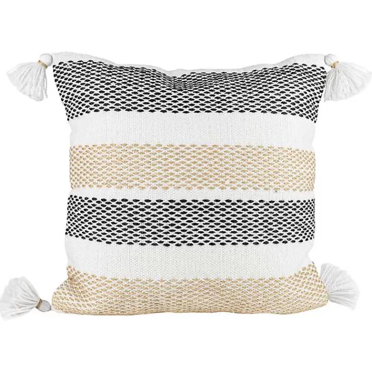 Tan Textured Stripes Outdoor Throw Pillow>Kirklands Home Sale