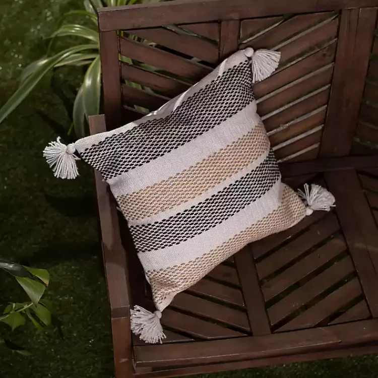 Tan Textured Stripes Outdoor Throw Pillow>Kirklands Home Sale