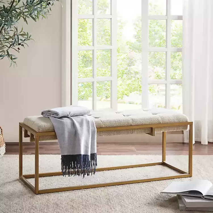 Tufted Bronze Metal Bench>Kirklands Home Outlet