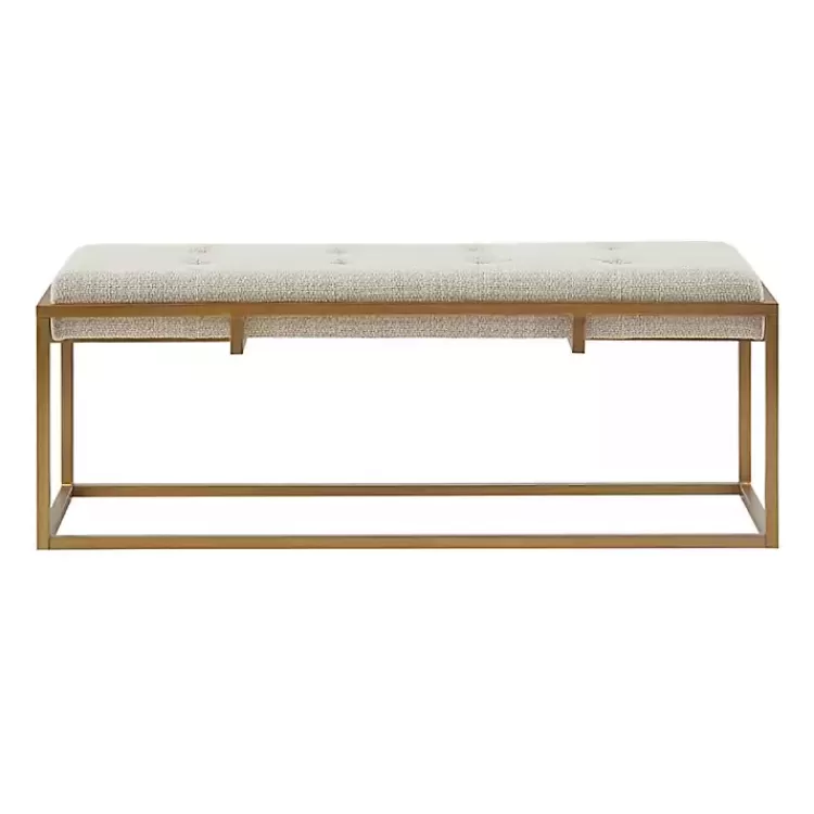 tan_tufted_bronze_metal_bench_2.webp Tufted Bronze Metal Bench>Kirklands Home Outlet