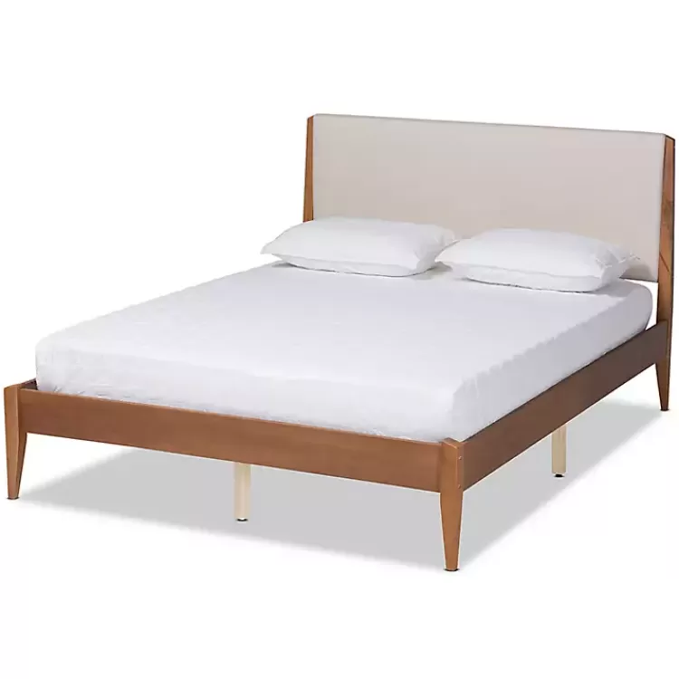 Tan Upholstered Brown Wood King Platform Bed>Kirklands Home Fashion