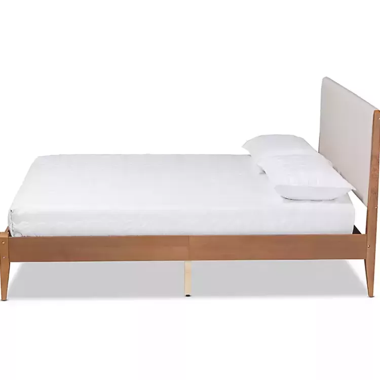 Tan Upholstered Brown Wood King Platform Bed>Kirklands Home Fashion