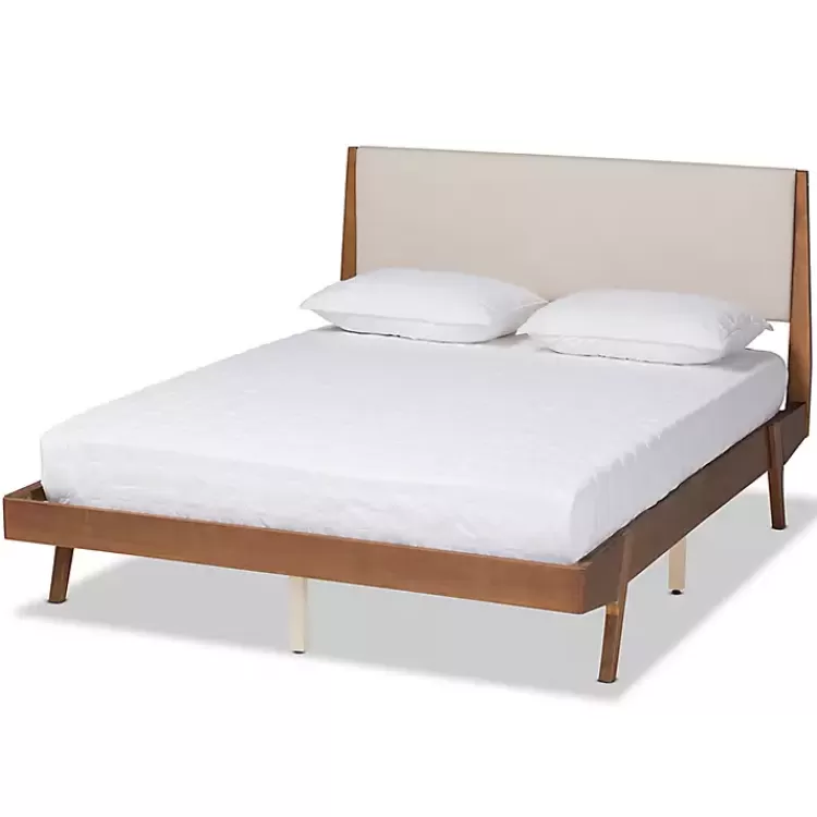 Tan Upholstered Brown Wood Queen Platform Bed>Kirklands Home Cheap