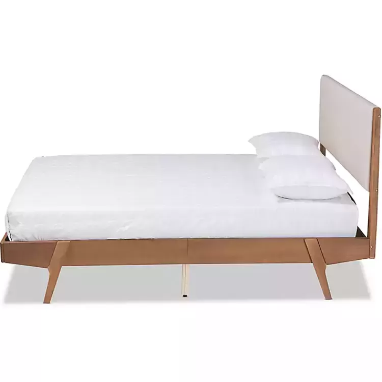 Tan Upholstered Brown Wood Queen Platform Bed>Kirklands Home Cheap