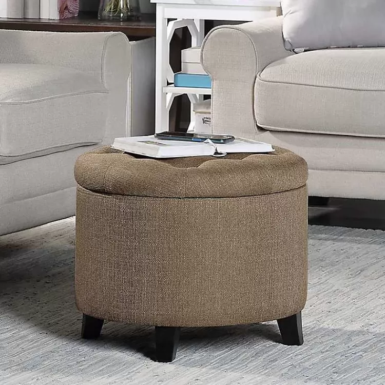 Upholstered Eliza Round Storage Ottoman>Kirklands Home Cheap