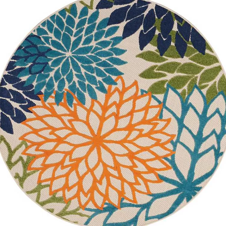 Tangerine Floral Burst Round Outdoor Area Rug>Kirklands Home Fashion