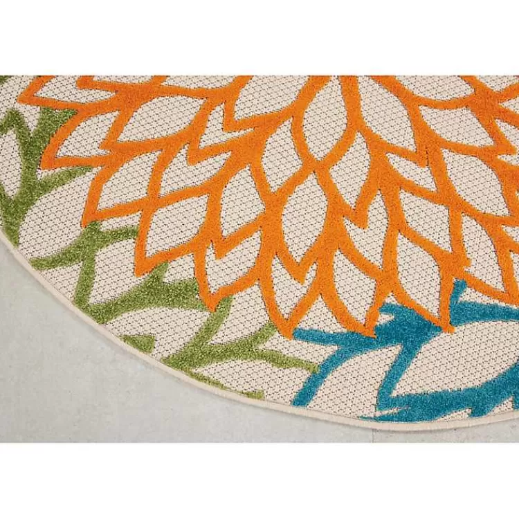 Tangerine Floral Burst Round Outdoor Area Rug>Kirklands Home Fashion