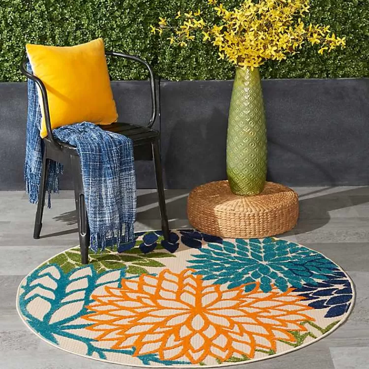 tangerine_floral_burst_round_outdoor_area_rug_4.webp Tangerine Floral Burst Round Outdoor Area Rug>Kirklands Home Fashion