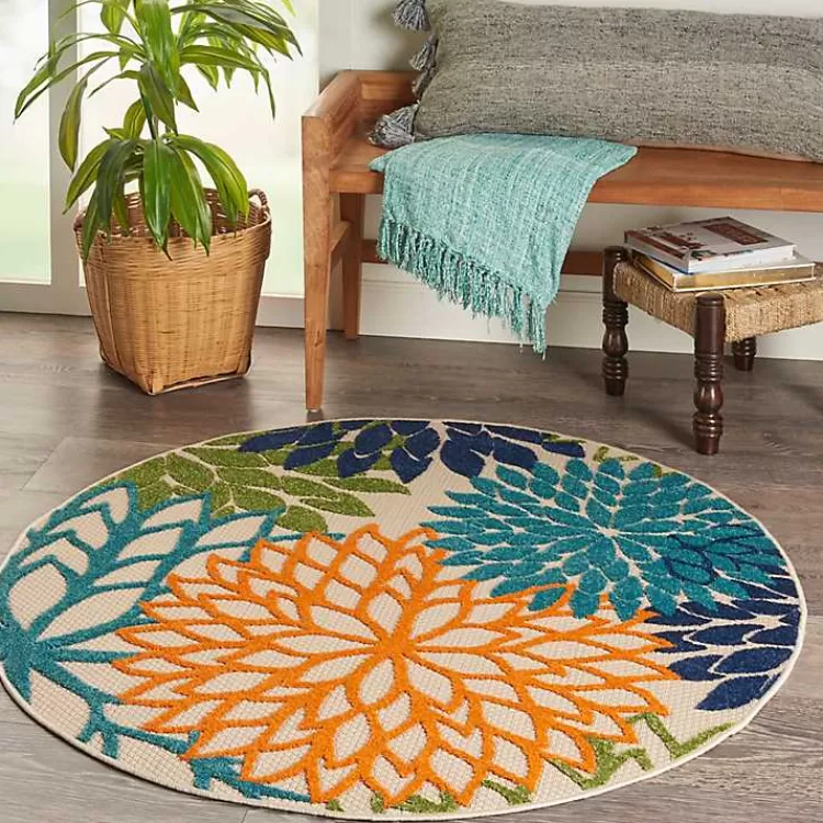 tangerine_floral_burst_round_outdoor_area_rug_6.webp Tangerine Floral Burst Round Outdoor Area Rug>Kirklands Home Fashion
