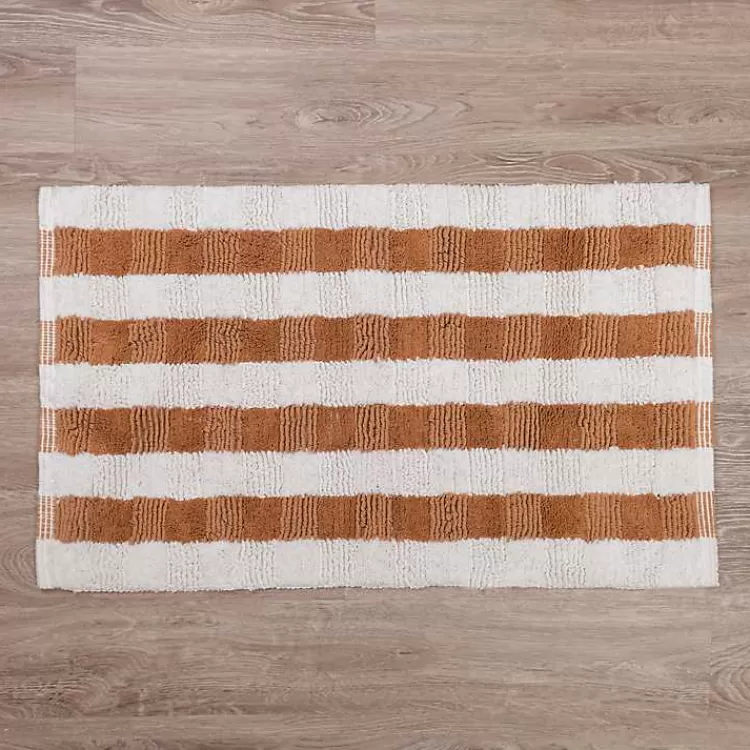 Taupe and White Striped Bathroom Rug>Kirklands Home Shop