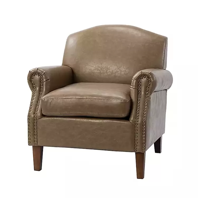 Taupe Faux Leather Nailhead Taylor Armchair>Kirklands Home Discount